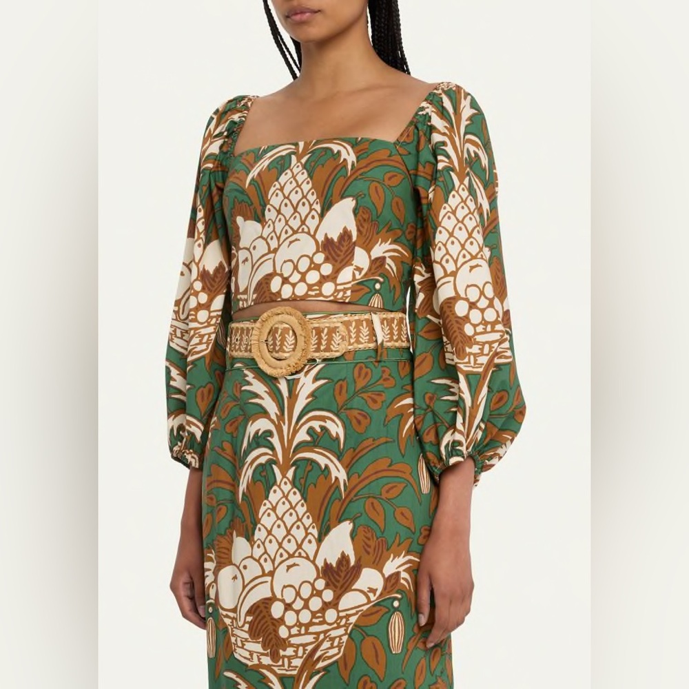 Sagaponack Square-Neck Balloon-Sleeve Crop Top Cara Cara